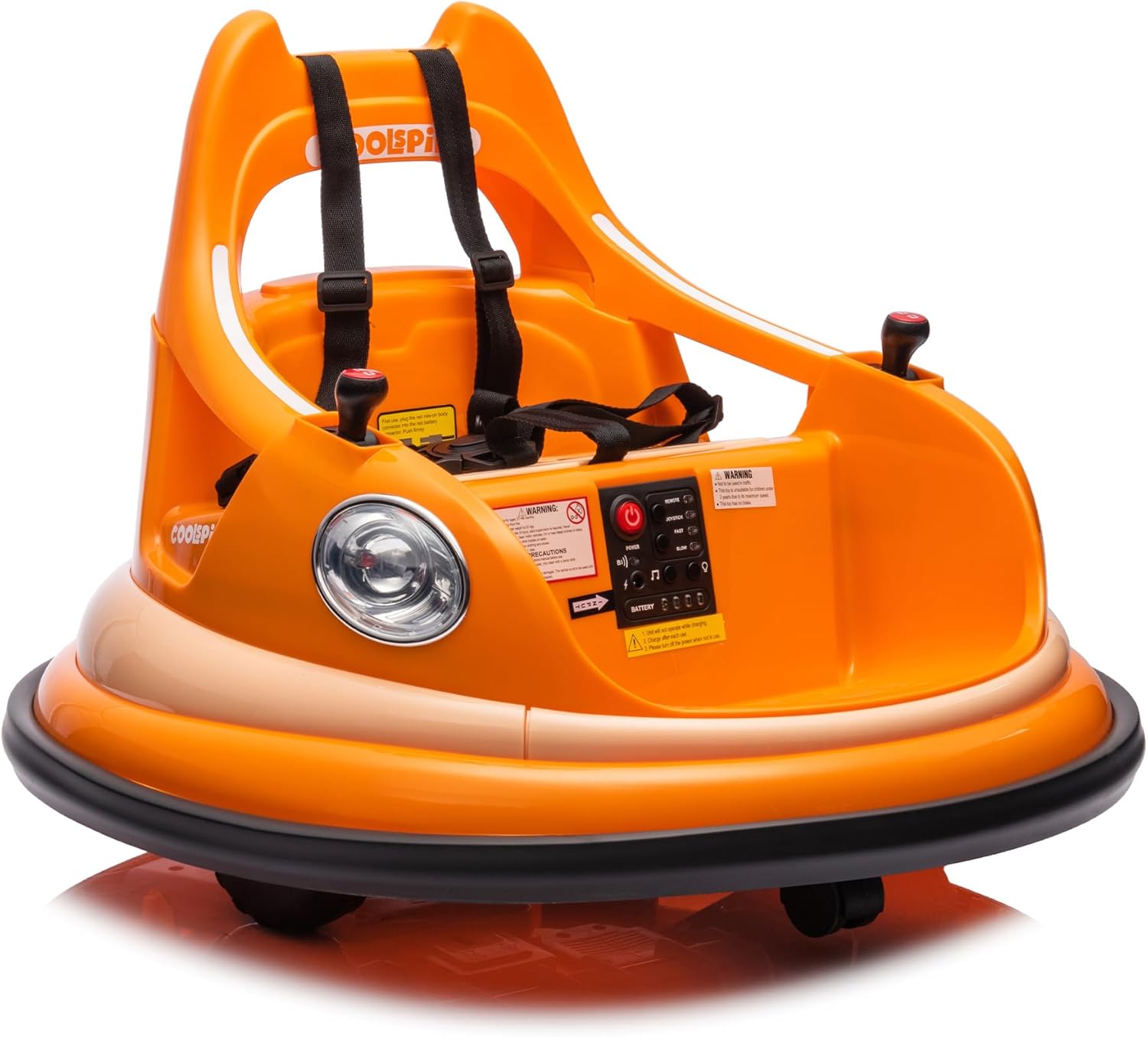 12V Bumper Car for Kids,Electric Ride-On Bumper Car W/Remote Control,Led Lights,360°Spin,with Anti-Collision Padding&Safety Belt Orange As Shown