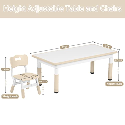 Kids Table and 4 Chairs Set with Graffiti Desktop,Toddler Furniture for Kids Ages 3-8,Children Study Desk, Dining Table, Height Adjustable Desk, Painting Desktop,Gift for Boys Girls (Pink)