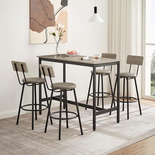 Dining Table Set for 4, 5-Piece Metal and Wood Indoor Modern Rectangular Dining Table Furniture Set, 47.2