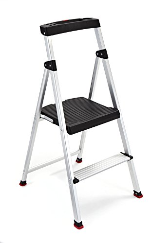 Rubbermaid RM-SLA3-T 3-Step Lightweight Aluminum Folding Step Ladder with Project Tray, 225 lb Capacity, Gray
