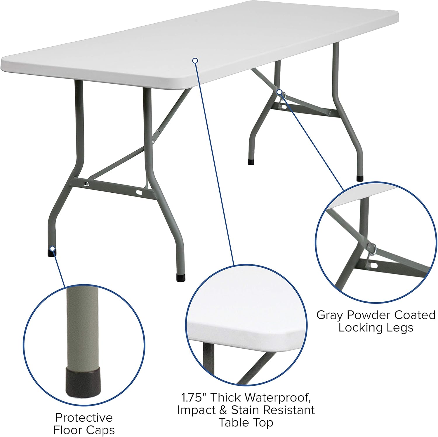 BizChair 6-Foot Granite White Plastic Folding Table - Banquet / Event Folding Table