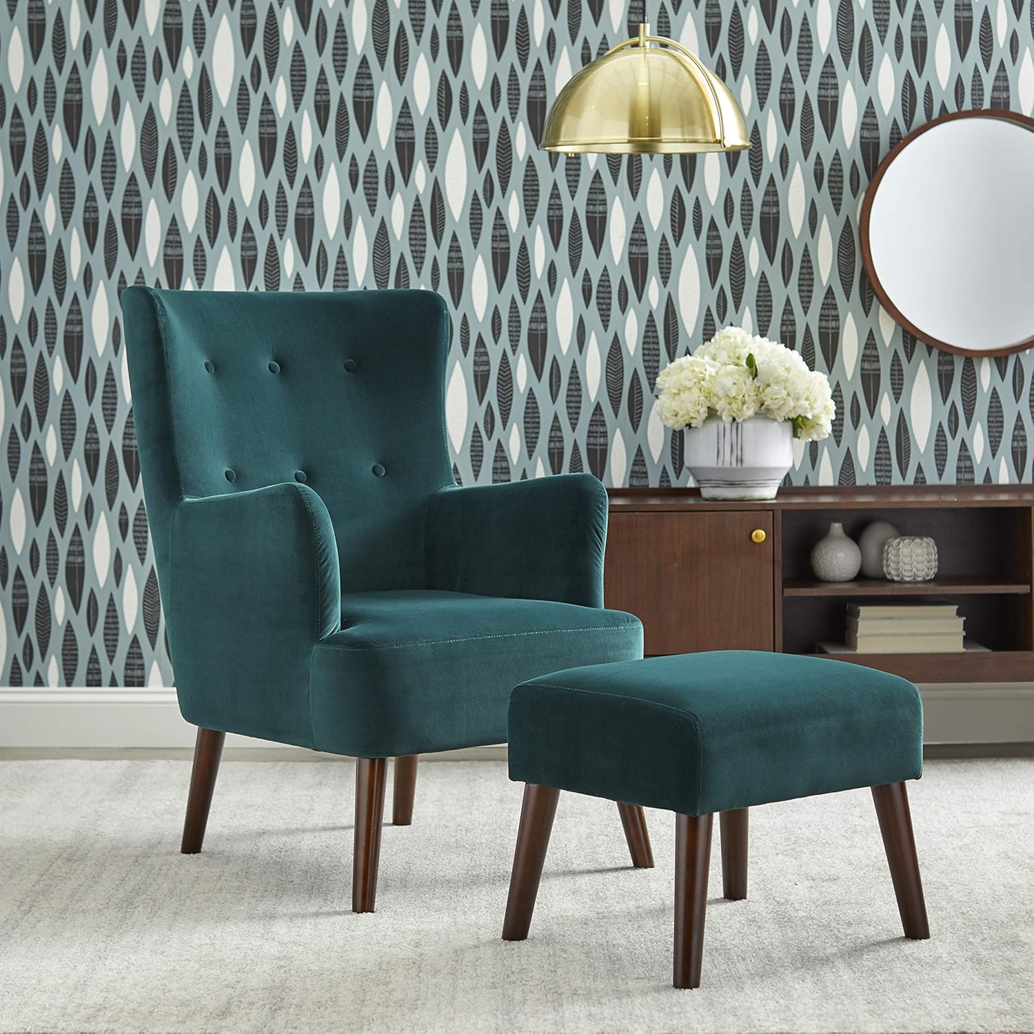 Angelo HOME, Jane, Mid Century Modern Upholstered Living Room Ottoman, 17.3