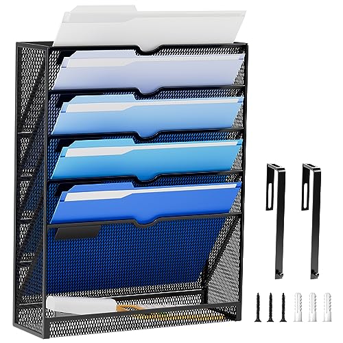 10-Tier Hanging Wall File Organizer, Wall File Organizer Holder for Papers, Files Clipboard & Magazine Organizerr, Wall Mount File Holder Great for Office Home (White)