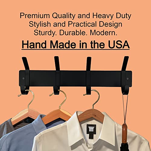 Wall Mounted Hook Rack, Premium Quality Coat Rack Rail, Heavy Duty Entryway Furniture, Made in USA (4 Hooks - 20