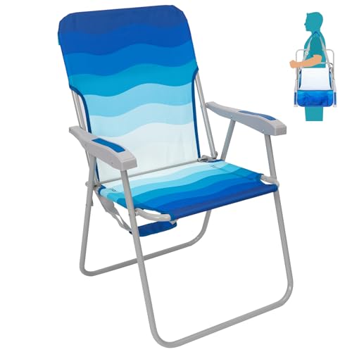 #WEJOY Folding Beach Chair for Adults, Lightweight Beach Chair with Shoulder Straps, High Back Beach Chairs with Hard Armrest, Supports 300lbs for Beach Lawn Concert, Cyan