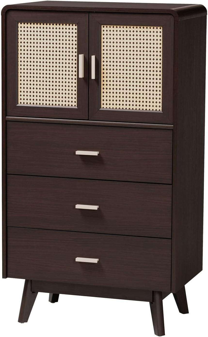 Baxton Studio Giancarlo 3-Drawer Wood Storage Chest with Angled Legs in Brown