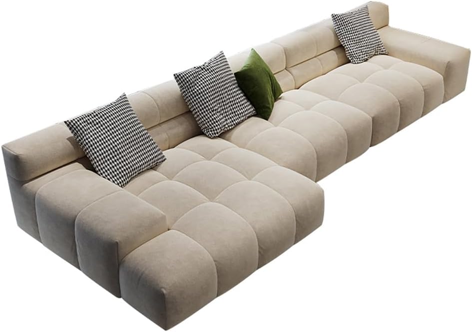 Living Room Sectional Sofa with Chaise Lounge, Ottoman, Beige