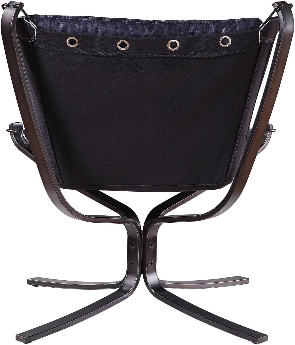 Acme Carney Button Tufted Accent Chair in Vintage Blue Top Grain Leather