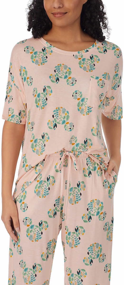 Disney Womens 2 Piece Capri Pajama Set (X-Large, Mickey Mouse Pink)