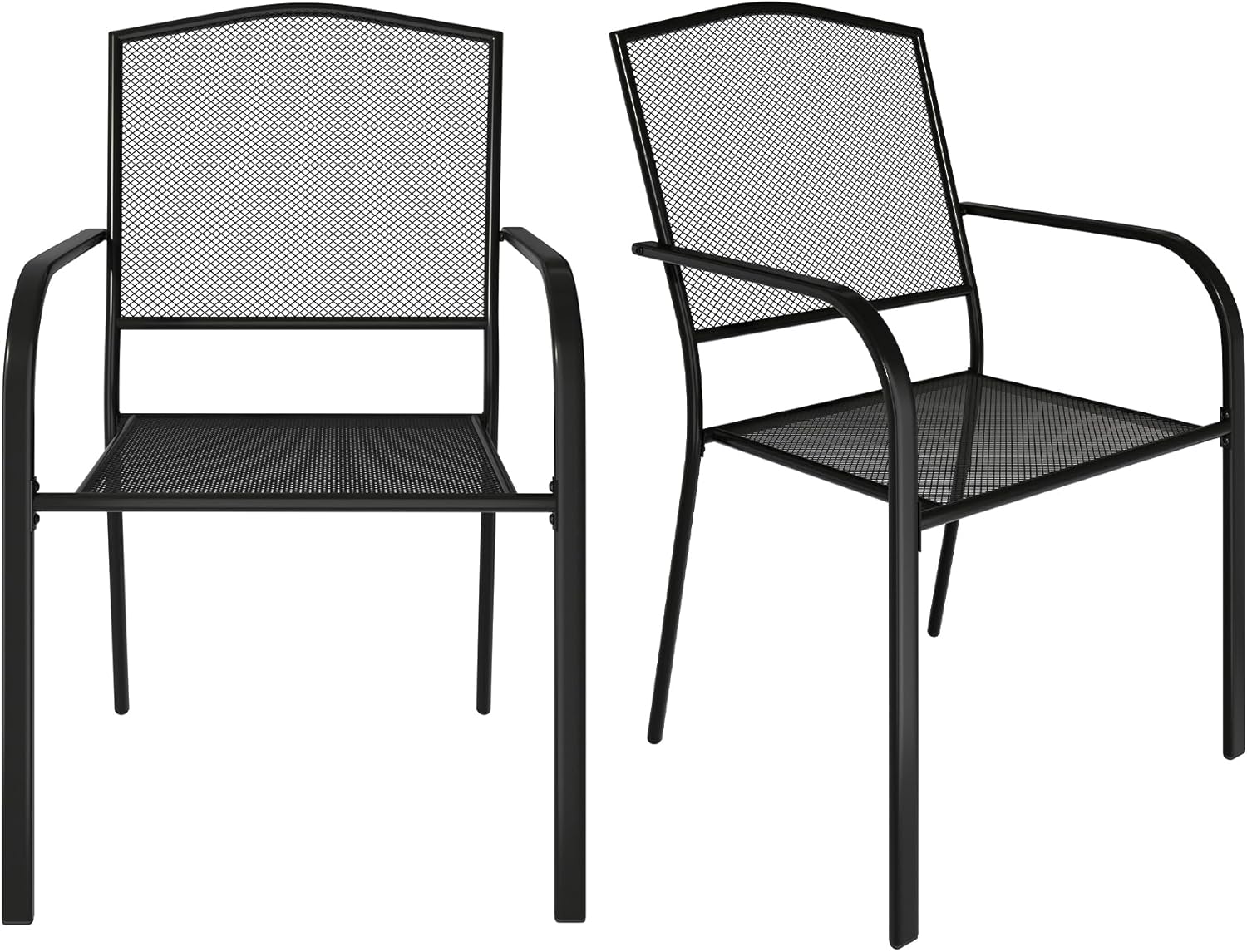 Metal Patio Chairs Set of 2 Black Patio Dining Chairs Mesh Steel Stackable Bistro Chairs Iron Outdoor Metal Chairs for All Weather, Fit for Backyard, Garden, Porch