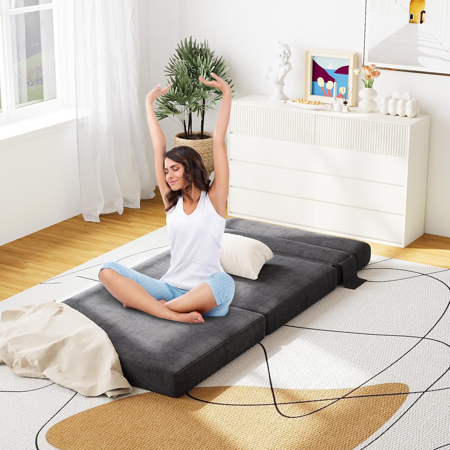 HNEBC Folding Sofa Bed Couch, Convertible Sleeper Chair Bed, Memory Foam Futon Sofa Bed, Modern Linen Fabric Futon Couch for Bedroom/Livingroom (78.7