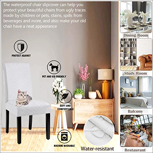 Waterproof Dining Chair Cover,Spandex Fabric Fit Stretch Chair Slipcover,Removable Washable Jacquard Parsons Chair Covers (Beige,Set of 4)