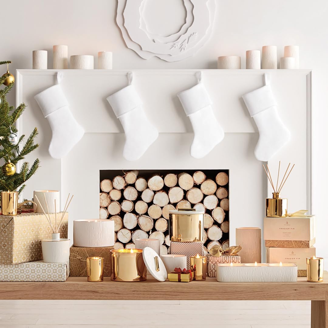 Thymes Frasier Fir Candle - Gilded Ceramic Medium Jar Candle - Scented Candle with a Luxury Home Fragrance - Elegant Holiday Candle - Single-Wick Candle - White Candle (11 oz)