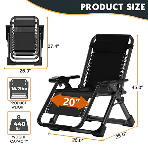 MOPHOTO Zero Gravity Chair Oversize, Outdoor Padded Lounge Chair with Side Table, Zero Gravity Recliner Chair, Outdoor Reclining Chair, Sturdy & Comfortable, Supports up to 440lbs
