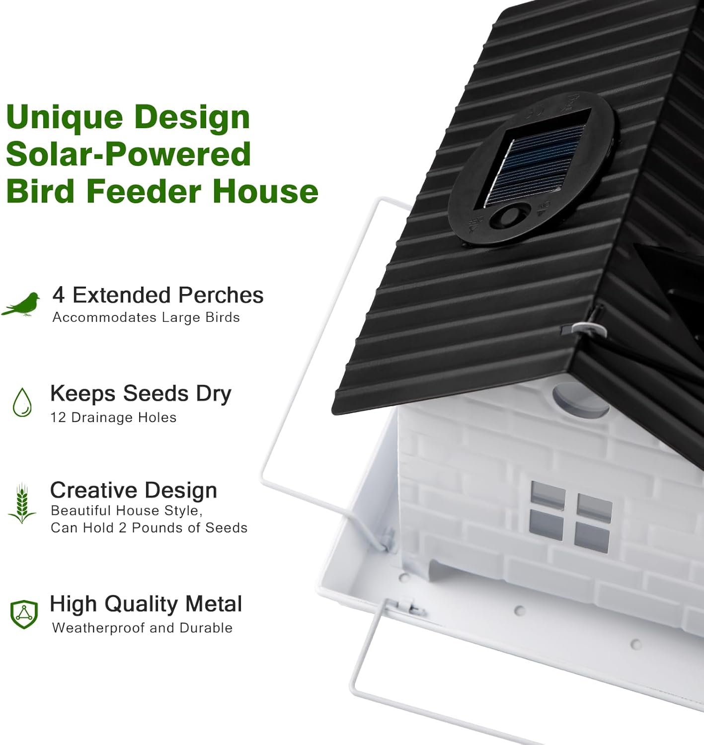 Solar Bird Feeder for Outdoors Hanging, Squirrel Proof Bird Feeders, Metal Solar Bird Feeder House, Wild Bird Feeders for Finch Cardinal Chickadee, Large Capacity, Durable & Weatherproof