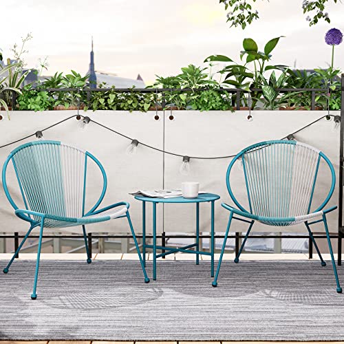 Grand patio 3-Piece Outdoor Acapulco Chair Set, Patio Furniture Set with Wicker Rope, Bistro Table and 2 Low Seat Chairs, Cool Olive Green