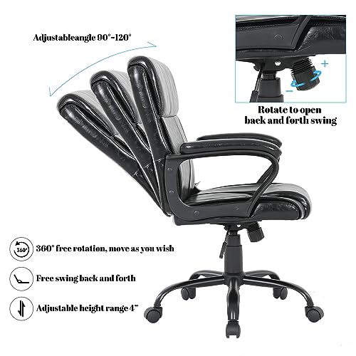 DYHOME Leather Office Chair Brown Desk Chair with Padded Armrests, Home Office Desk Chair Mid Back Ergonomic Computer Chair with 30° backrest recline, Capacity 400lbs