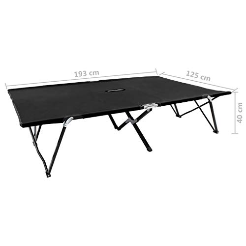 Two Person Folding Sun Lounger Black Steel,Double Camping Cot with Rustproof Steel Frame and Water Resistant Polyester Fabric for Outdoor Sleeping Sun Loungers, Chaise Lounges, Patio Furniture