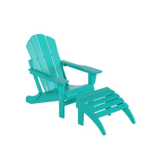 WO Home Furniture Adirondack Chair Outdoor Ottoman Set of 2 PCS Classic Patio Furniture (Teak)