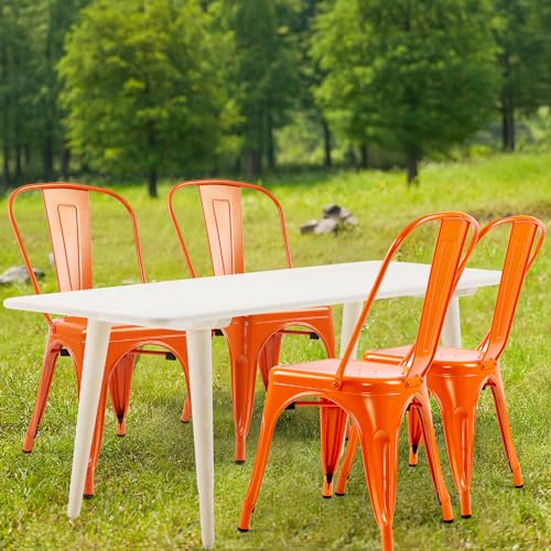 DAGONHIL Metal Chairs Set of 4 Patio Chairs Dining Indoor Outdoor Chairs Metal Kitchen Chairs Stackable Side Chairs (Orange)