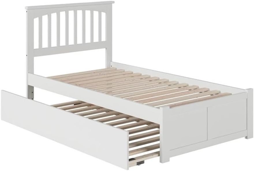 BOWERY HILL Traditional Wood Twin XL Platform Panel Bed with Trundle in White