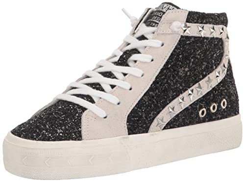 VINTAGE HAVANA Womens Dormy Glitter High Lace Up Sneakers Shoes Casual - Black