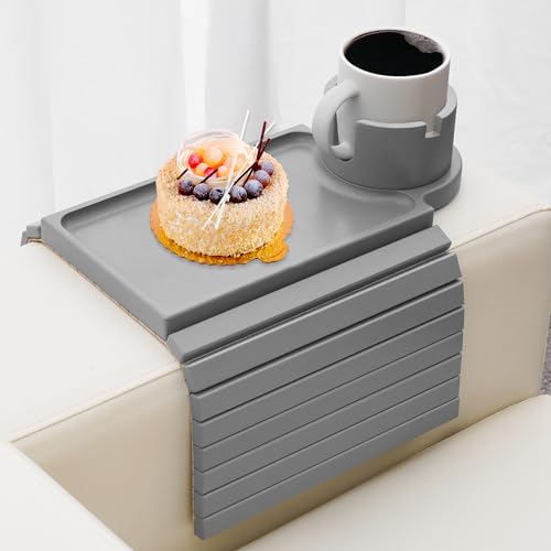 Couch Cup Holder Tray, 3 in 1 Couch Arm Table,Large Bamboo Sofa Arm Rest Table with 360° Cup Holder,Removable Anti-Slip Organizer for Snack Drink Eating Table