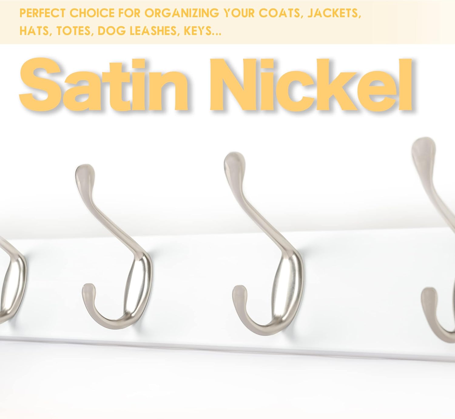 Wall Mounted Coat Rack 24 Inches with 6 Hooks - 2 Pack, Wall Coat Hooks Wall Hat Hanger, Satin Nickel & White