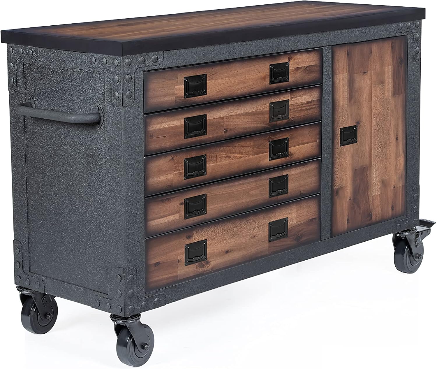 Duramax 48 in. 5-Drawers Garage Rolling Tool Chest with Dark Solid Wood Top
