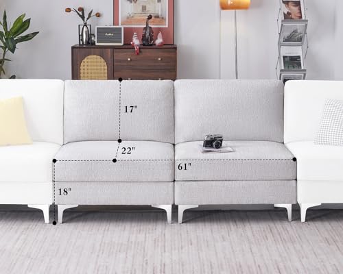 Sectional Sofa, Cream Sofa, Double Middle Seats- Convertible Sectional Couches, Modular Sectional Sofa for Living Room, Beige Chenille