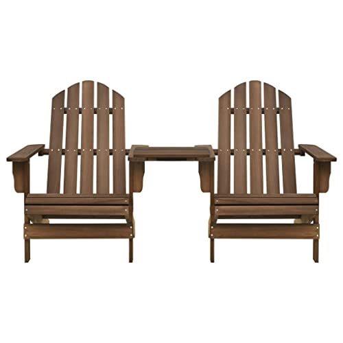 Patio Adirondack Chairs with Tea Table Solid Wood Fir Brown,Premium Adirondack Chair for Unparalleled Relaxation in Garden or Patio Outdoor Seating Furniture