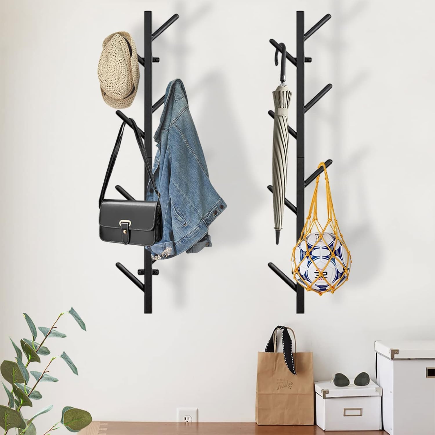 Vertical Coat Rack Wall Mount Set of 2, Black Modern Metal Coat Hanging Cowboy Hat Rack for Wall, Mounted Coat Hooks Organizer for Hallway Entryway Bedroom Living Room Home Decor (H-33.4