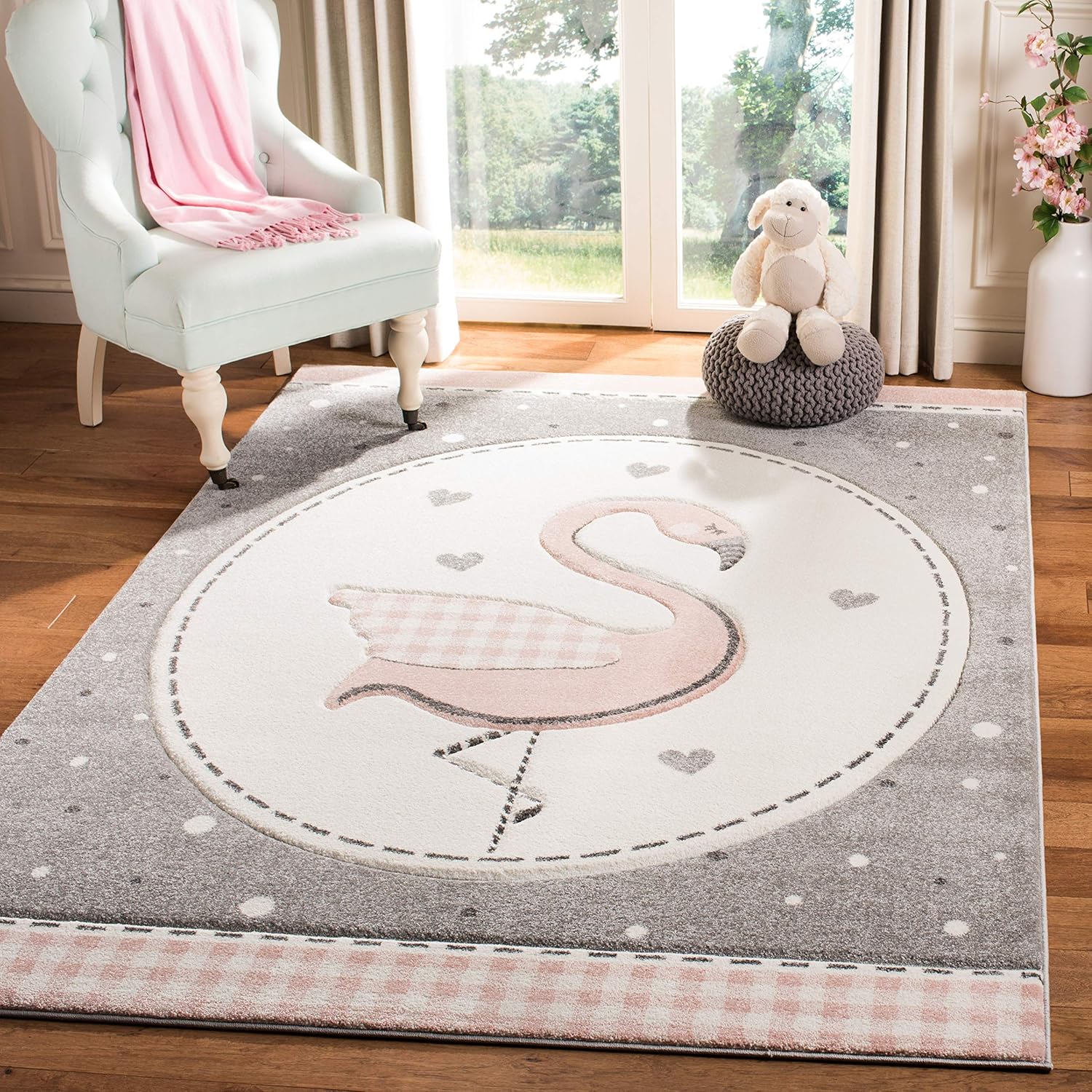 SAFAVIEH Carousel Kids Collection Area Rug - 8' x 10', Pink & Ivory, Non-Shedding & Easy Care, Ideal for High Traffic Areas for Boys & Girls in Playroom, Nursery, Bedroom (CRK154P)