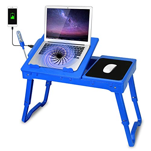 Moclever Laptop Table for Bed-Multi-Functional Laptop Bed Table Tray with Internal Cooling Fan & 2 Independent Laptop Stands-Foldable & 3 Different Height Laptop Desk-LED Lamp-4 Port USB