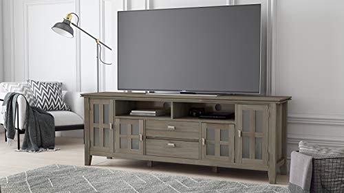 SIMPLIHOME Artisan SOLID WOOD Universal TV Media Stand, 72 inch Wide, Transitional, Living Room Entertainment Center & Warm Shaker SOLID WOOD 48 inch Wide Rectangle Rustic Coffee Table