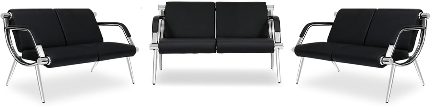 kinbor Black Waiting Room Bench - PU Leather Reception Chairs 6-Seat Office Guest Lobby Chair with Padded Arm Rest Reception Furniture for Airport Salon Bank Clinic