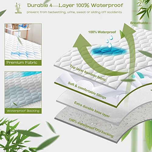 GRT Queen Mattress Protector Waterproof, Rayon from Bamboo, Cooling Quilted Fitted Mattress Pad, Noiseless Waterproof Mattress Cover, fits up to 21