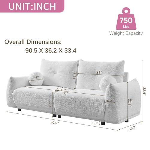 90“ Lambwool Cloud Couch for Living Room,Oversized 2-Seater Loveseat Sofa with Cushions and Ball Pillows for Living Room Apartment Home Office (Beige)