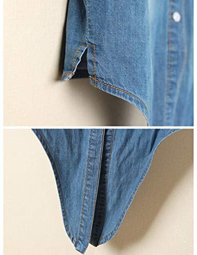 AMEBELLE Women's Roll Up 3/4 Sleeve Tie Front Knot Shirt Chambray Denim Crop Top