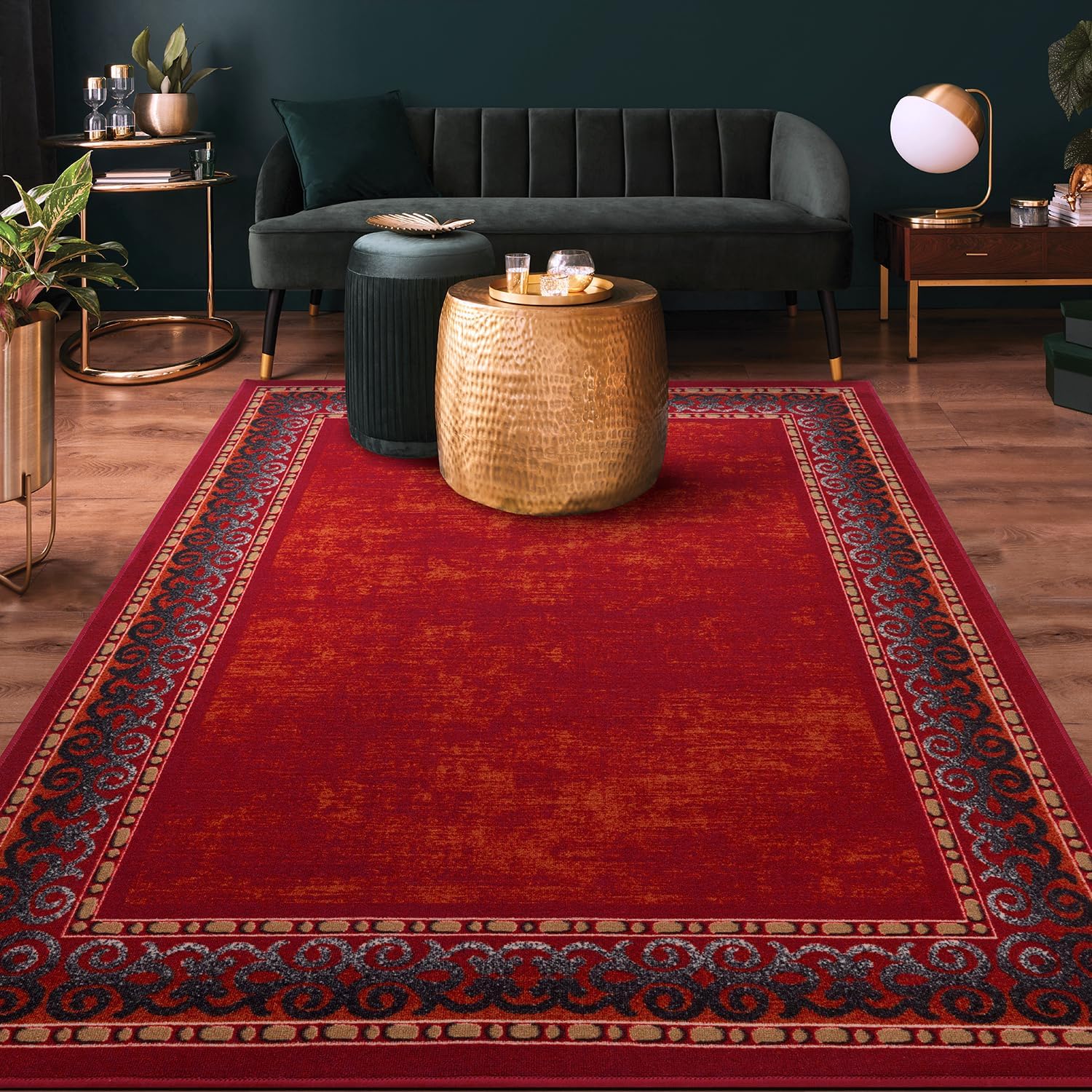 Antep Rugs Alfombras Bordered Modern 8x10 Non-Slip (Non-Skid) Low Pile Rubber Backing Indoor Area Rug (Maroon Red, 7'10