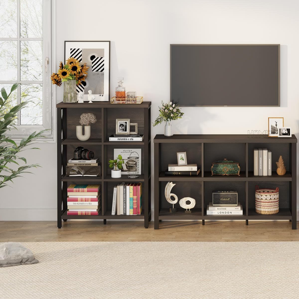 FATORRI Industrial Cube Bookcases and Bookshelves (Walnut Brown)