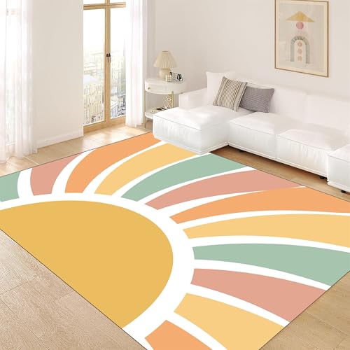 Soft Rainbow Area Rugs Girl's Bedroom Fluffy Colorful Rugs Cute Floor Mats Furry Children's Play Mats White Cloud Rainbow Prints Living Room Kids Room Nursery Home Decor (3, 2x5ft)