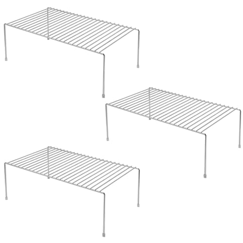 Kitchen Cabinet Shelf Organizer Set of 3, Large (15.7 x 9.4 inch) Metal Wire Pantry Storage Shelves, Dish Plate Racks for Cabinets, Freezer, Counter, Cupboard Organizers and Storage, Black