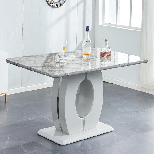 Modern Dining Table for 6,Marble Dining Table with 0.39-Inch Thick Glass Tabletop and Chrome-Plated Stainless Steel Base,White Large Dinner Table Ideal for Kitchen Home Office