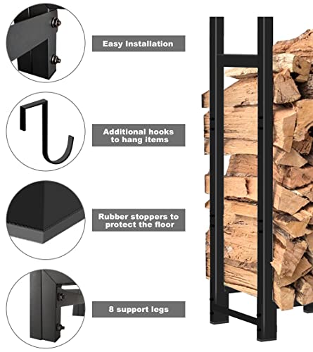 4ft Firewood Rack Adjustable Heavy Duty Fire Wood Stand Holder for Outdoor Indoor Fireplace Log Storage, Metal Lumber Stacker Organizer, Black