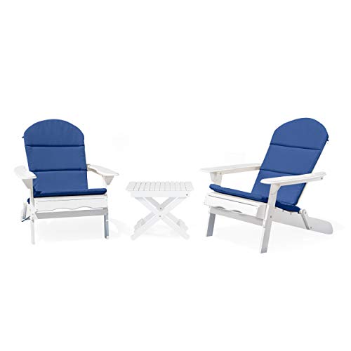 Christopher Knight Home William Outdoor 2 Seater Acacia Wood Chat Set with Water Resistant Cushions, White + Navy Blue