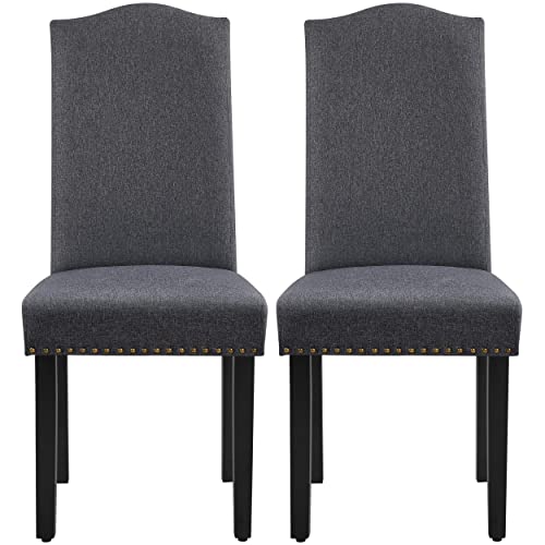 Topeakmart Dining Chairs upholstered Fabric Parson Classic Style Chairs with Rubber Wood Legs and Leather Cushion for Kitchen Dining Room Living Room Hotel, Set of 2, Khaki