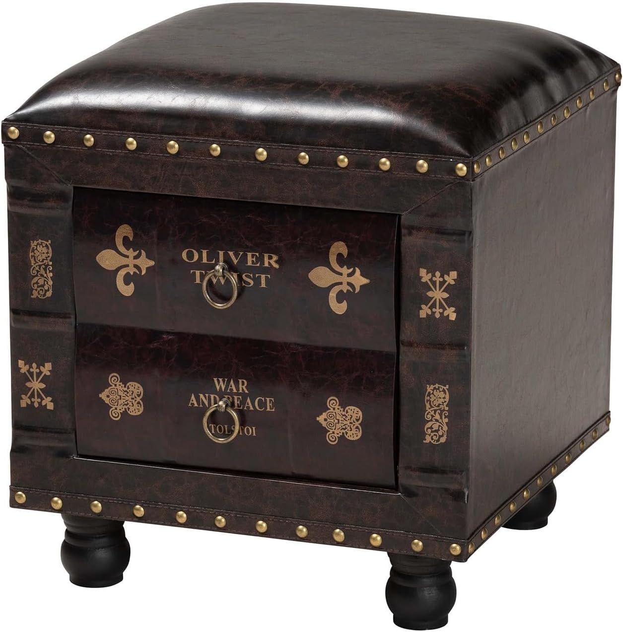 Baxton Studio Charlier Faux Leather and Wood Ottoman with Storage in Dark Brown