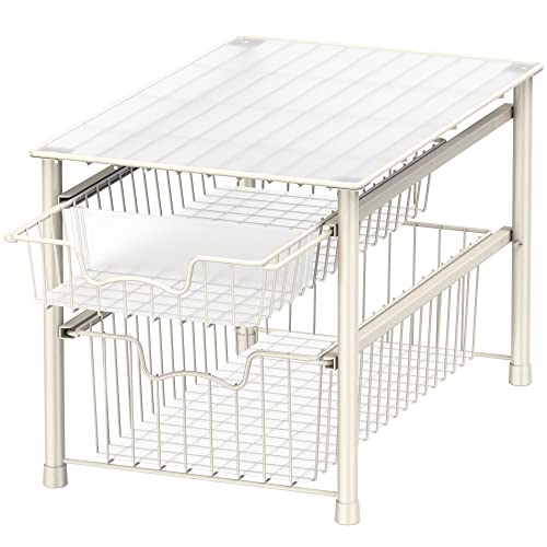 Simple Houseware 3-Tier Stackable Sliding Basket Storage Organizer Drawer for Bathroom and Kitchen, White
