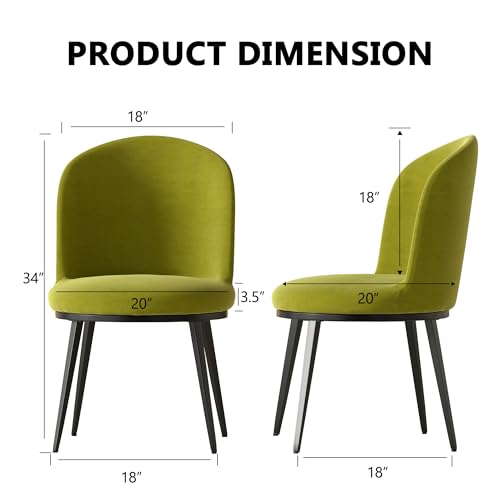 Forevich Velvet Dining Chairs Modern Kitchen Dining Room Chairs Mid-Century Round Upholstered Living Room Chair with Black Metal Legs Set of 2 Olive Green